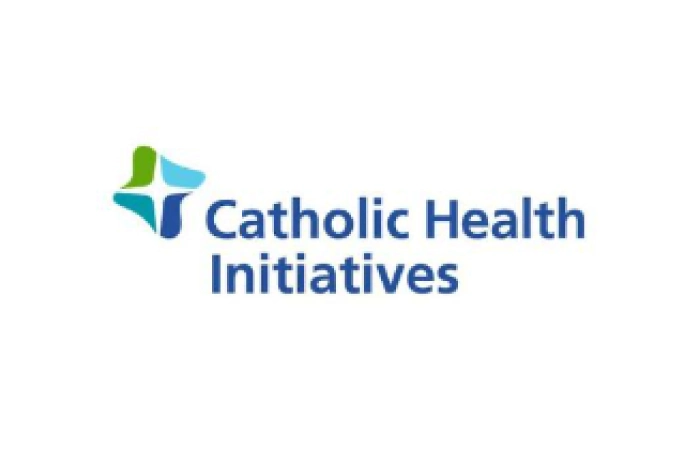 Catholic Health Initiatives logo featuring a blue and green abstract cross symbol to the left of the organization’s name, which appears in bold blue text on a white background.